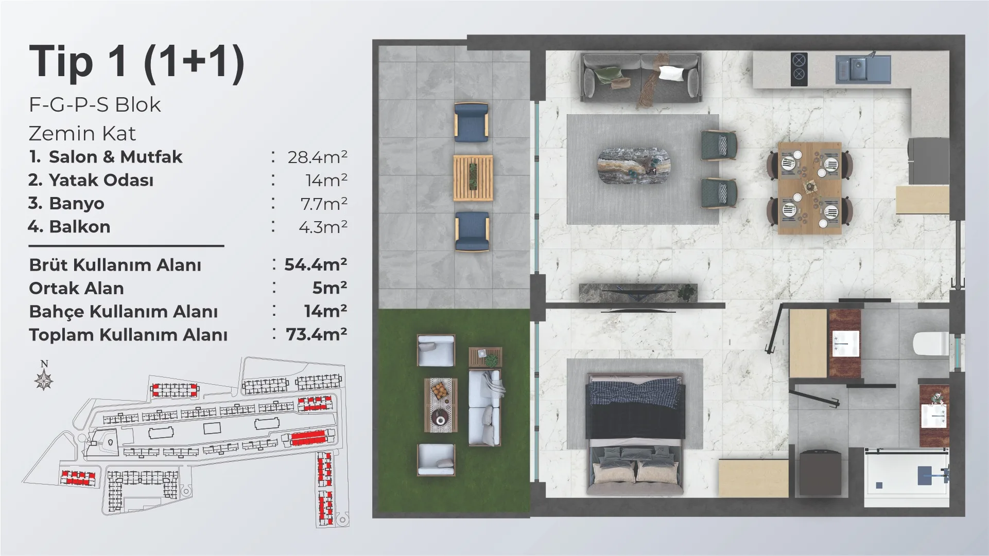 Dolce Vita Resort 1+1 Tip 1 Zemin Kat kat planı