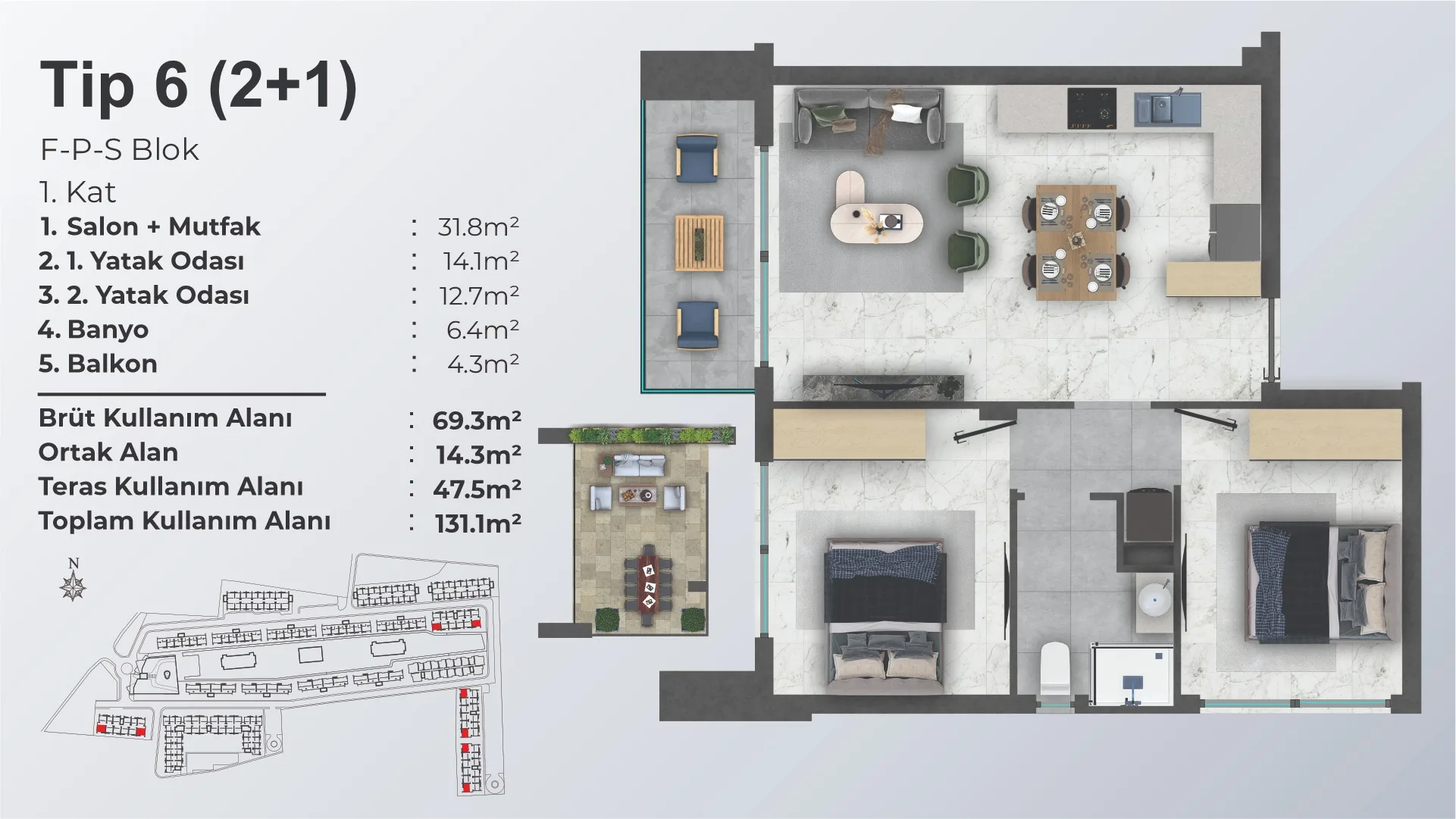 Dolce Vita Resort 2+1 Tip 6 1. Kat kat planı