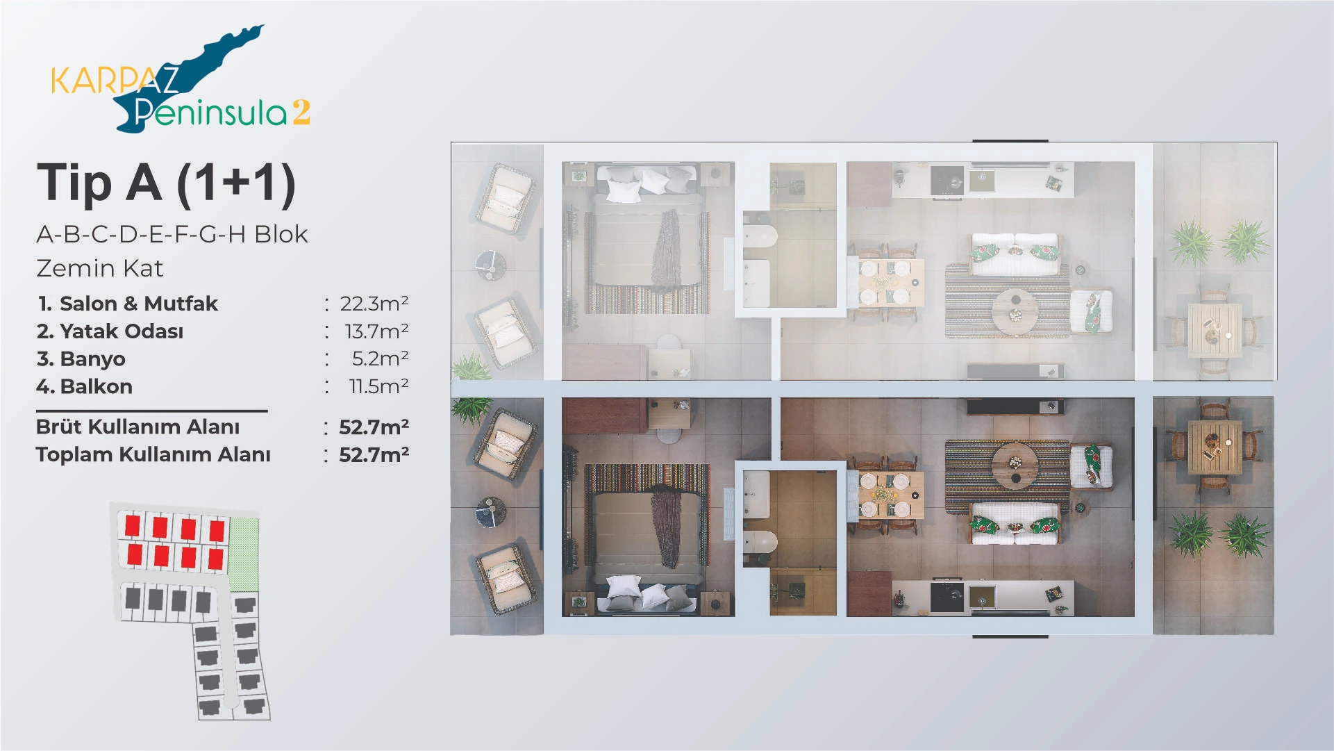 1+1 Tip A – A-H Blok Zemin - frontend.project_detail.floor_plan