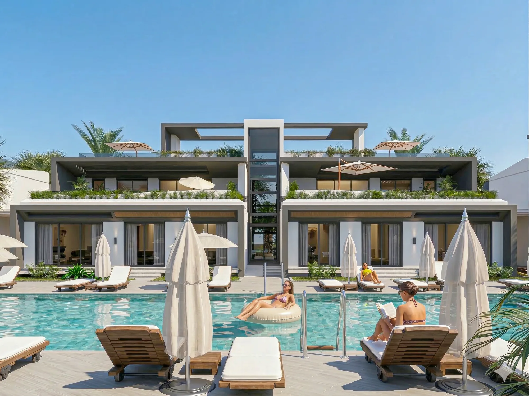 Palmora Cyprus – dış cephe ve ortak alan renderı