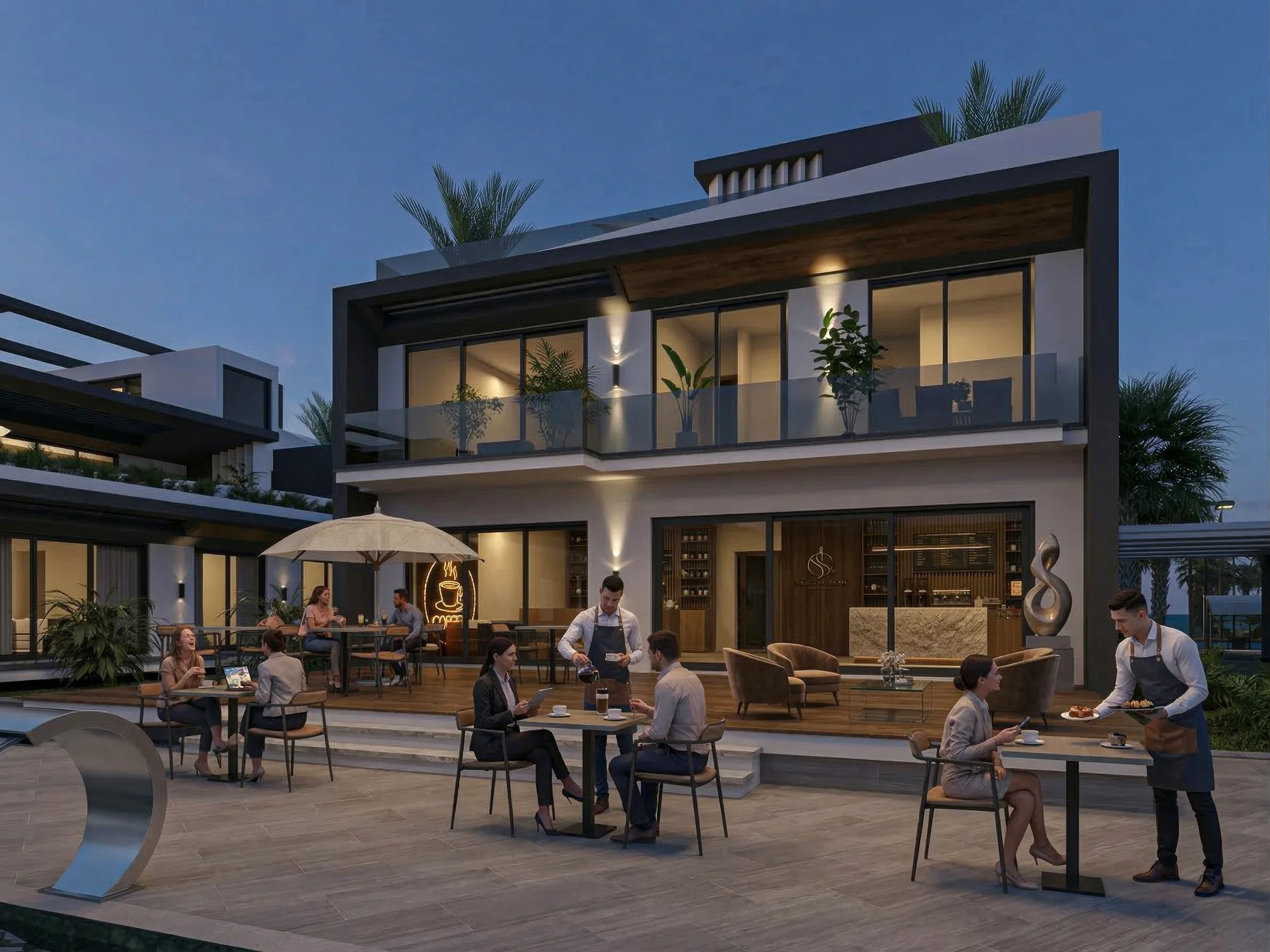 Palmora Cyprus – dış cephe ve ortak alan renderı