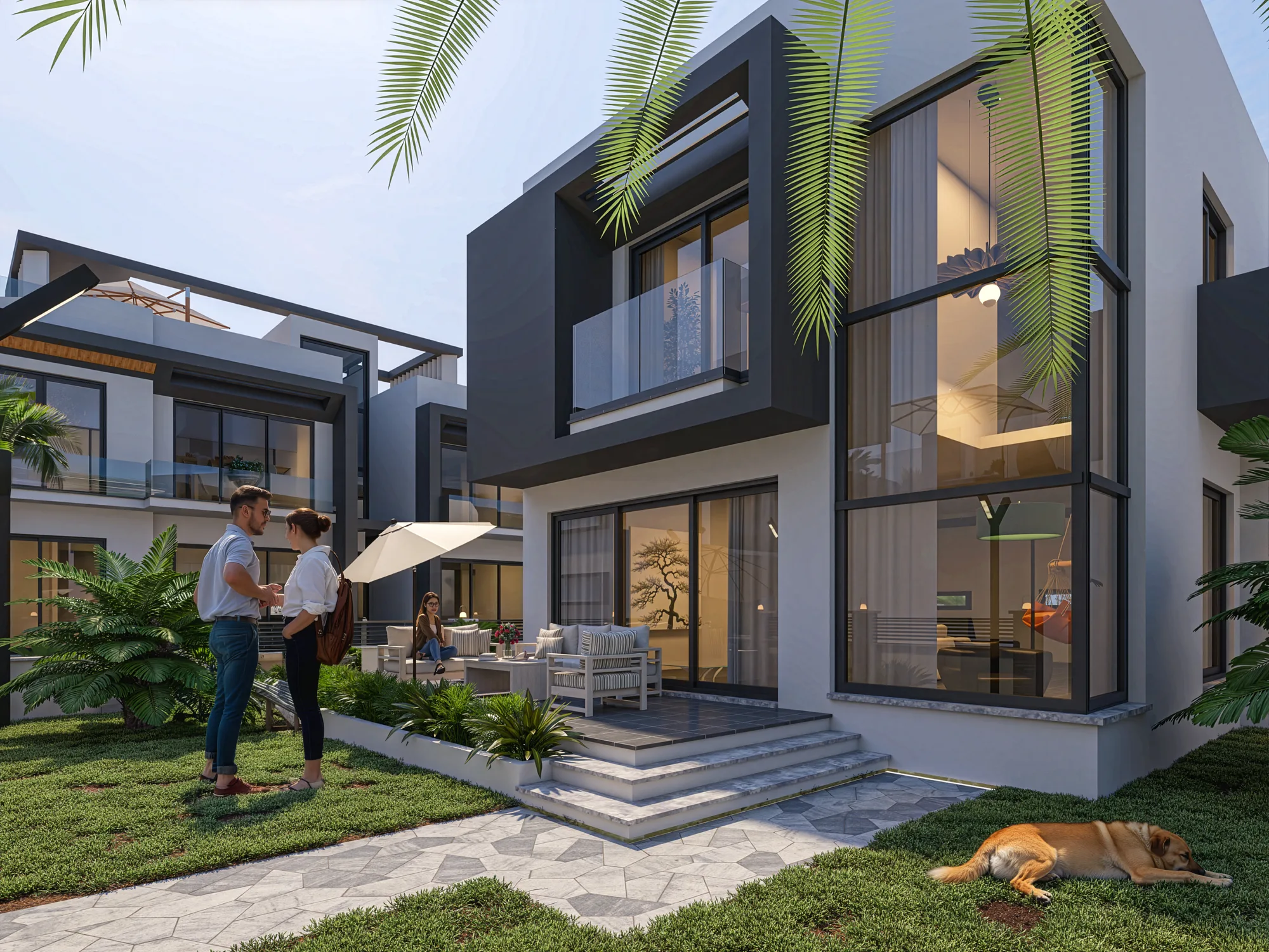 Palmora Cyprus – dış cephe ve ortak alan renderı