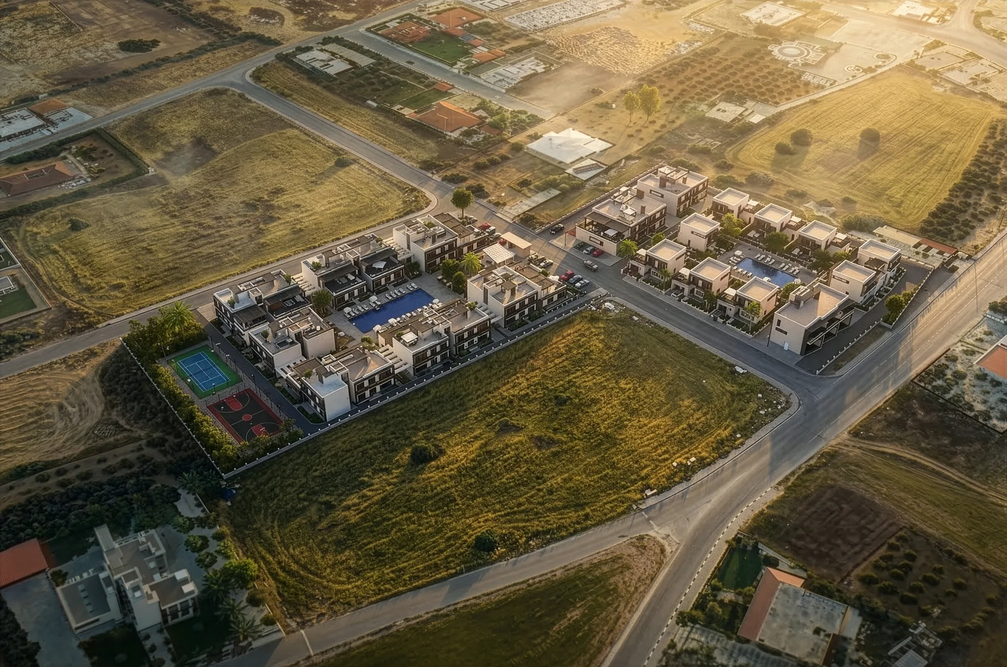 Palmora Cyprus – dış cephe ve ortak alan renderı