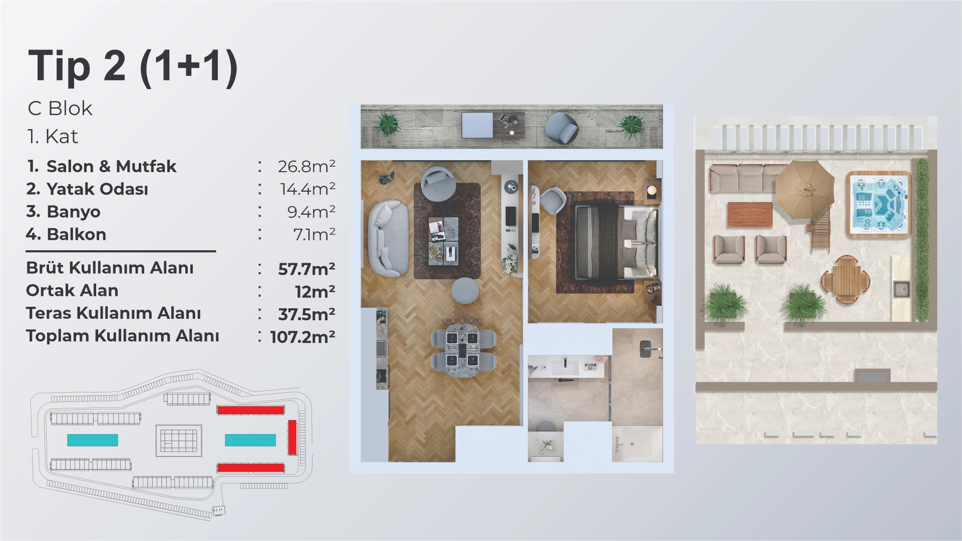 1+1 Tip 2 – C Blok Teras - frontend.project_detail.floor_plan
