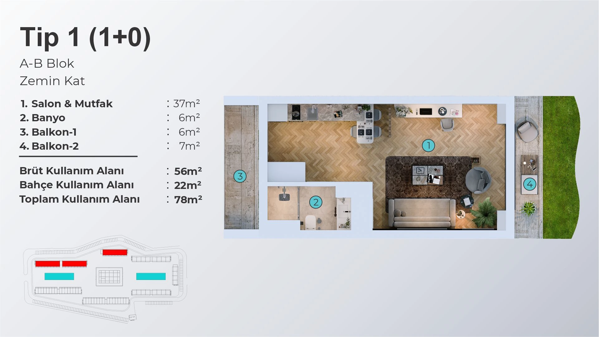 1+0 Tip 1 – A-B Blok Zemin - frontend.project_detail.floor_plan